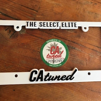 CAtuned License Plate Frame White w/ black lettering