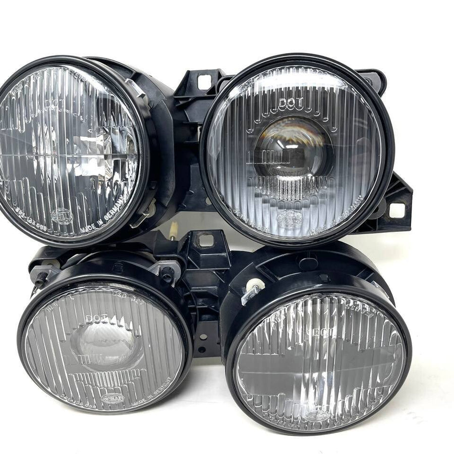 CAtuned HELLA Euro Smiley BLACK Smoked Crosshair Headlights compatible with E30 DOT USA Approved
